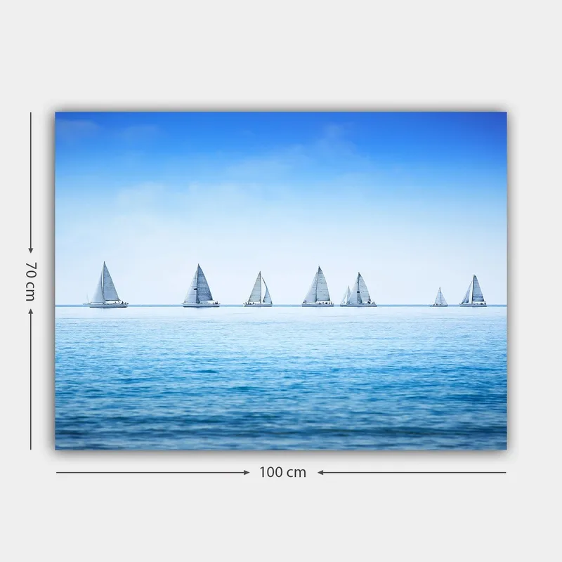 Canvas taulu 70x100 cm - Purjeveneet liitävät tyynellä järvellä kirkkaan sinisen taivaan alla - Sininen / Valkoinen - Sisustustuotteet - Taulu & taide - Canvas-taulu
