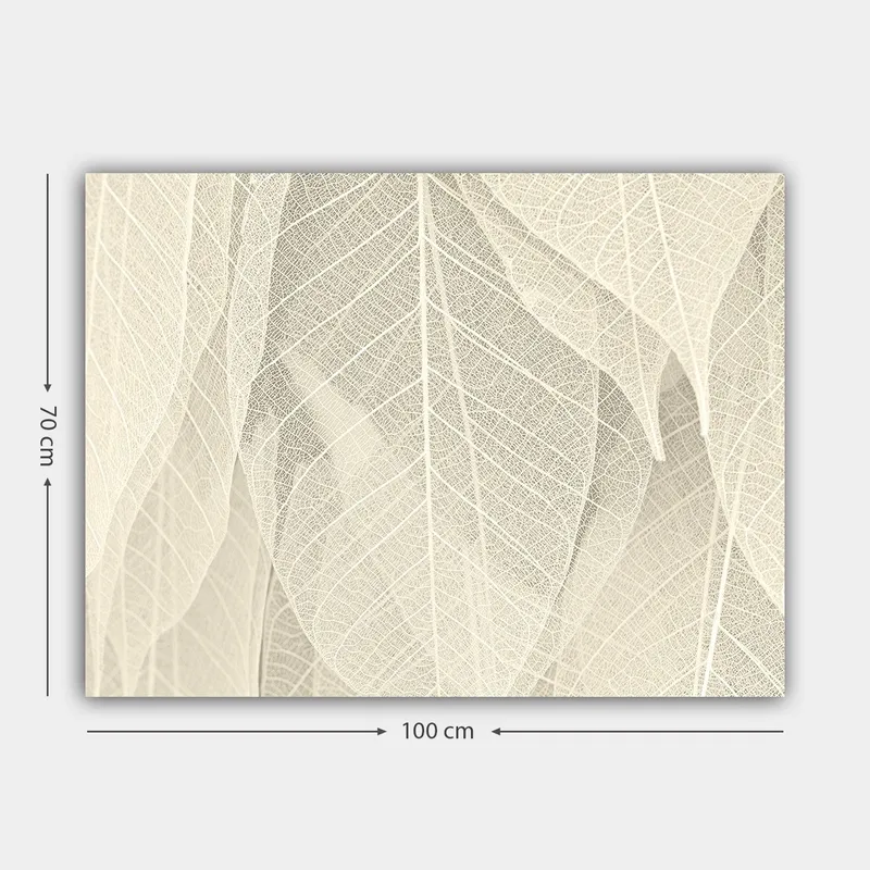 Canvas taulu 70x100 cm - Pehmeä ja hienovarainen läpikuultavien lehtien sommitelma, joka luo rauhallisuuden ja harmonian tunteen - Vaaleanbeige / Valkoinen - Sisustustuotteet - Taulu & taide - Canvas-taulu