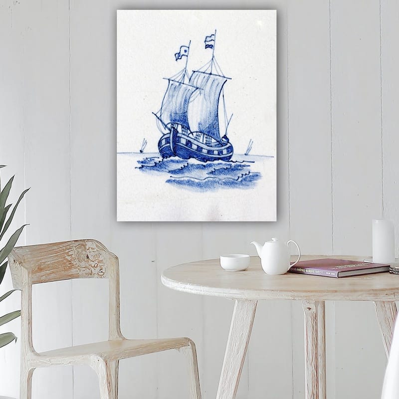 Canvas taulu 70x100 cm - Purjevene valkoisine purjeineen merellä - Sininen / Valkoinen - Sisustustuotteet - Taulu & taide - Canvas-taulu