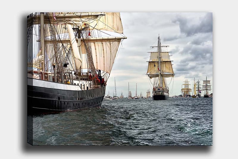 Canvas taulu 70x100 cm - Purjeveneet navigoivat vilkkaalla merellä, Tummansininen / Valkoinen / Beige