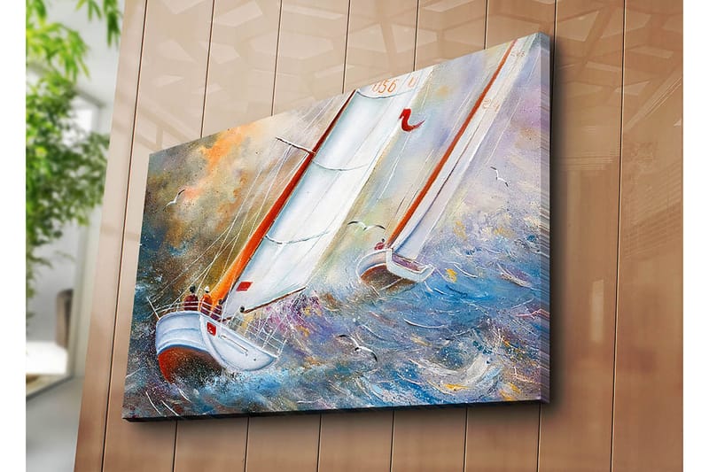 Canvas taulu 70x100 cm - Purjeveneet myrskyisillä vesillä - Sininen / Valkoinen / Oranssi - Sisustustuotteet - Taulu & taide - Canvas-taulu