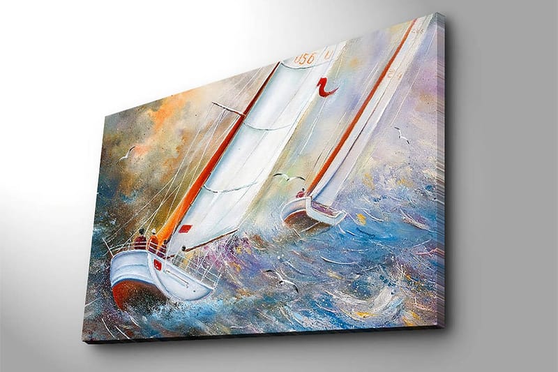 Canvas taulu 70x100 cm - Purjeveneet myrskyisillä vesillä - Sininen / Valkoinen / Oranssi - Sisustustuotteet - Taulu & taide - Canvas-taulu
