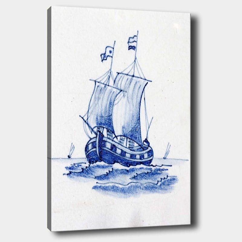 Canvas taulu 70x100 cm - Purjevene valkoisine purjeineen merellä, Sininen / Valkoinen