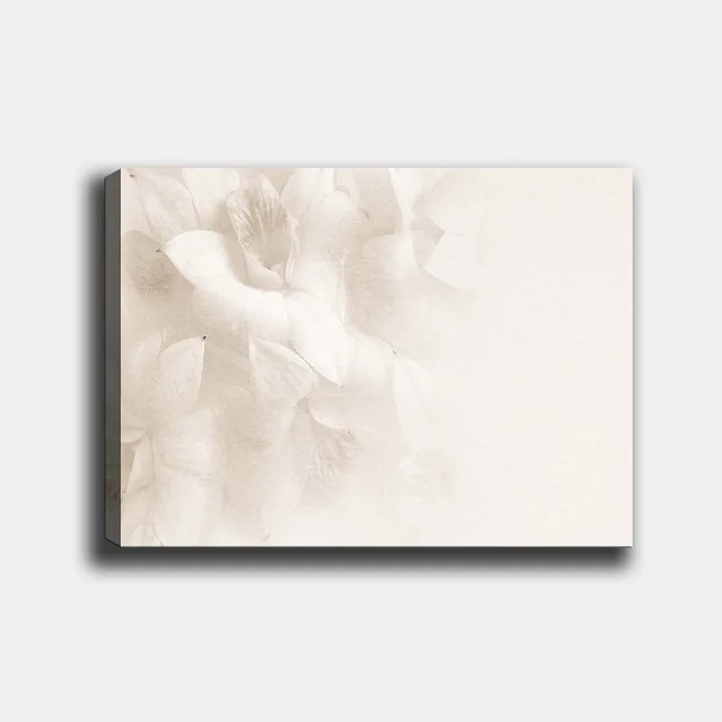 Canvas taulu 70x100 cm - Pehmeitä kukkia hienovaraisissa valkoisen sävyissä, Valkoinen / Vaaleanbeige