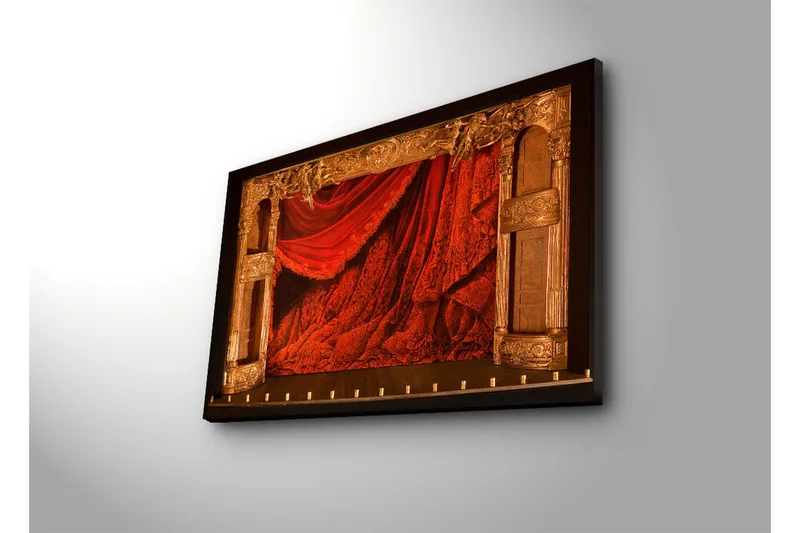 Canvas-taulu 70x45 cm - Dramaattiset punaiset verhot koristeellisilla yksityiskohdilla - Punainen / kulta - Sisustustuotteet - Taulu & taide - Canvas-taulu