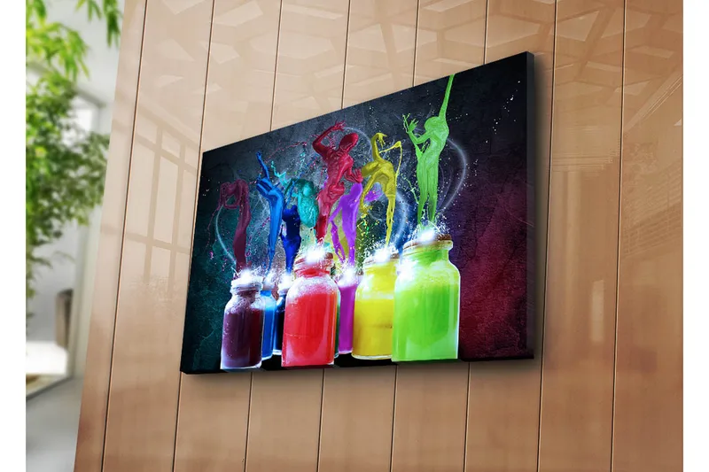 Canvas-taulu 70x45 cm - Dynaaminen värien ja liikkeen räjähdys tanssivien hahmojen kera - Punainen / Vihreä / Sininen - Sisustustuotteet - Taulu & taide - Canvas-taulu