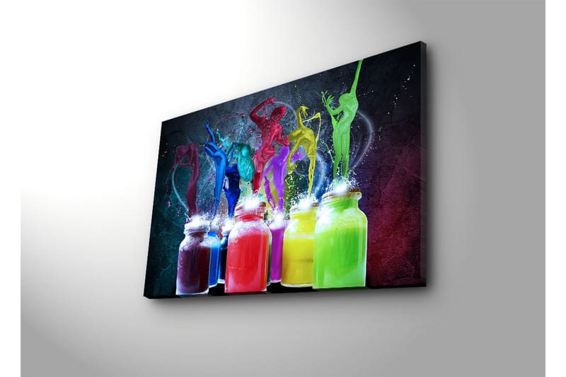 Canvas-taulu 70x45 cm - Dynaaminen värien ja liikkeen räjähdys tanssivien hahmojen kera - Punainen / Vihreä / Sininen - Sisustustuotteet - Taulu & taide - Canvas-taulu