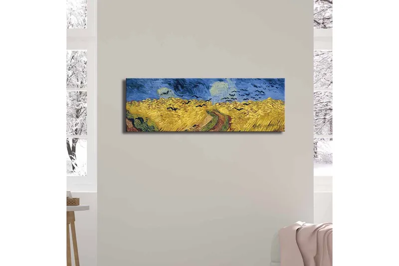 Canvas-taulu 70x45 cm - Kultaiset vehnäpellot dramaattisen taivaan alla - Keltainen / Sininen / Vihreä - Sisustustuotteet - Taulu & taide - Canvas-taulu