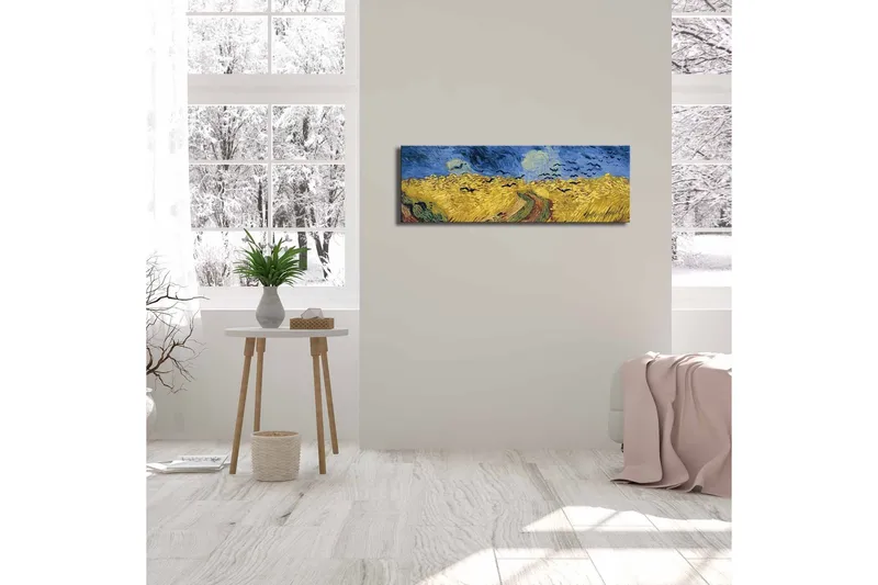 Canvas-taulu 70x45 cm - Kultaiset vehnäpellot dramaattisen taivaan alla - Keltainen / Sininen / Vihreä - Sisustustuotteet - Taulu & taide - Canvas-taulu