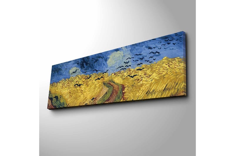 Canvas-taulu 70x45 cm - Kultaiset vehnäpellot dramaattisen taivaan alla - Keltainen / Sininen / Vihreä - Sisustustuotteet - Taulu & taide - Canvas-taulu