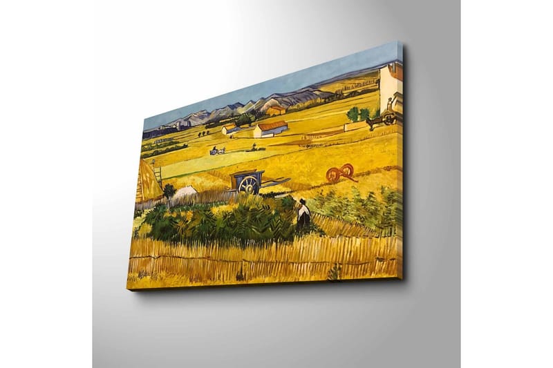 Canvas-taulu 70x45 cm - Maaseutumaisema sadonkorjuutyöntekijöiden kanssa kultaisella niityllä - Keltainen / Vihreä / Ruskea - Sisustustuotteet - Taulu & taide - Canvas-taulu