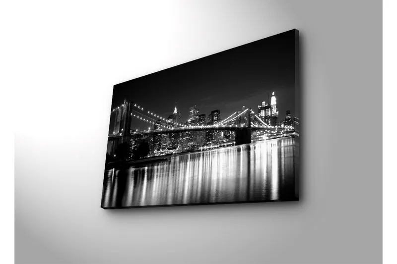 Canvas-taulu 70x45 cm - mustavalkoinen kuva Brooklyn Bridgestä ja taustalla kaupungin siluetti - Musta / Valkoinen / Harmaa - Sisustustuotteet - Taulu & taide - Canvas-taulu