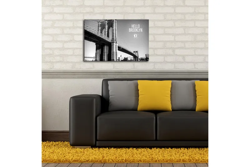 Canvas-taulu 70x45 cm - mustavalkoinen kuva Brooklyn Bridgestä urbaanilla tunnelmalla, Musta / Valkoinen / Harmaa