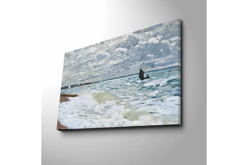 Canvas-taulu 70x45 cm - Myrskyisä merimaisema kivillä ja aalloilla - Sininen / Harmaa / Valkoinen - Sisustustuotteet - Taulu & taide - Canvas-taulu