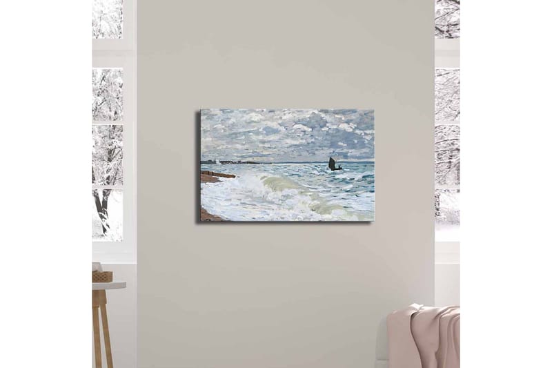 Canvas-taulu 70x45 cm - Myrskyisä merimaisema kivillä ja aalloilla - Sininen / Harmaa / Valkoinen - Sisustustuotteet - Taulu & taide - Canvas-taulu