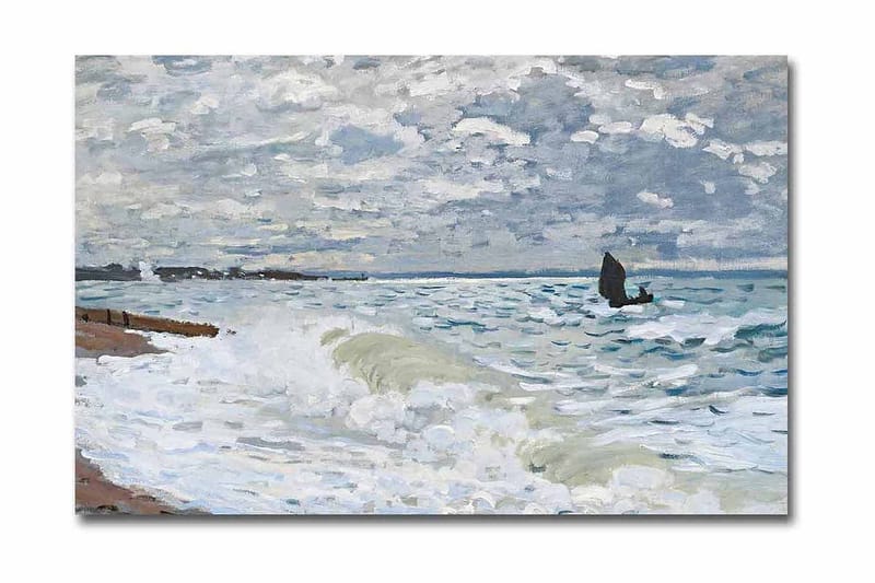 Canvas-taulu 70x45 cm - Myrskyisä merimaisema kivillä ja aalloilla - Sininen / Harmaa / Valkoinen - Sisustustuotteet - Taulu & taide - Canvas-taulu