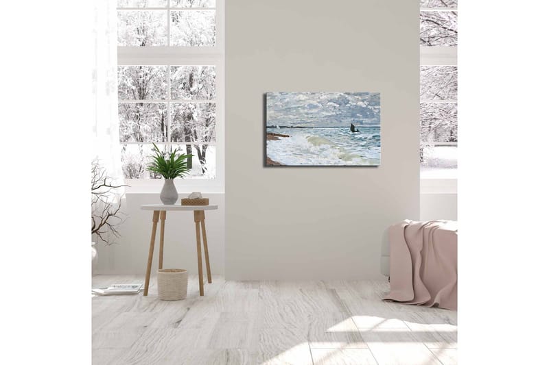 Canvas-taulu 70x45 cm - Myrskyisä merimaisema kivillä ja aalloilla - Sininen / Harmaa / Valkoinen - Sisustustuotteet - Taulu & taide - Canvas-taulu