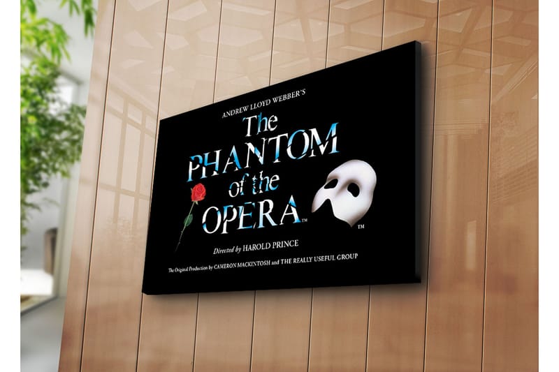 Canvas-taulu 70x45 cm - Naamio ja ruusu elokuvasta Phantom of the Opera, Musta / Valkoinen / Punainen