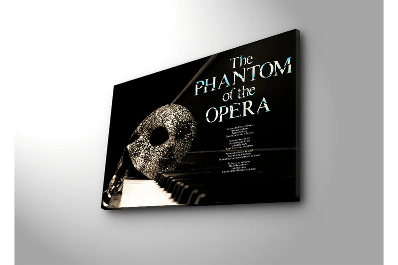 Canvas-taulu 70x45 cm - Naamio ja piano dramaattisessa sommitelmassa - Musta / Hopea / Valkoinen - Sisustustuotteet - Taulu & taide - Canvas-taulu