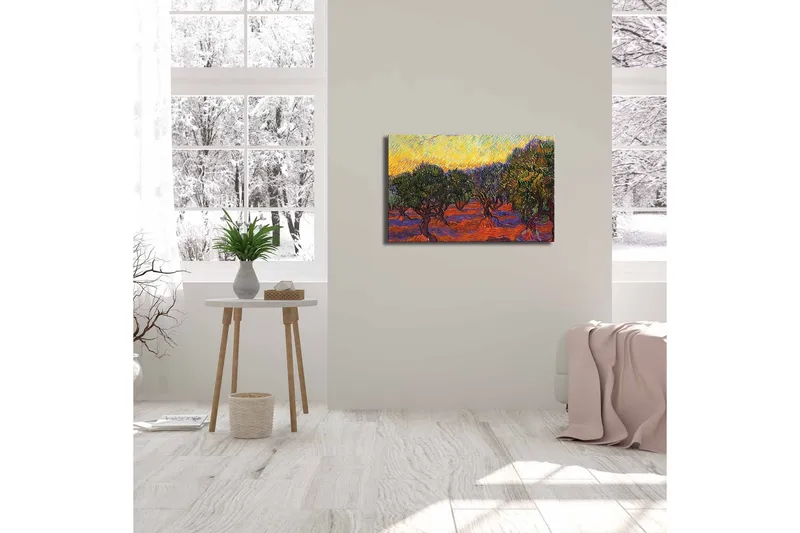 Canvas-taulu 70x45 cm - Oliivitarha värikkään taivaan alla - Vihreä / Oranssi / Violetti - Sisustustuotteet - Taulu & taide - Canvas-taulu