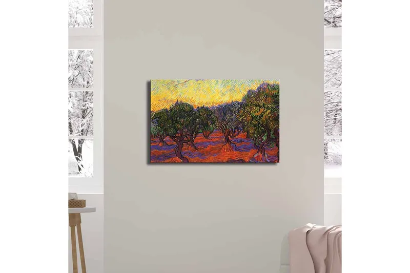 Canvas-taulu 70x45 cm - Oliivitarha värikkään taivaan alla - Vihreä / Oranssi / Violetti - Sisustustuotteet - Taulu & taide - Canvas-taulu