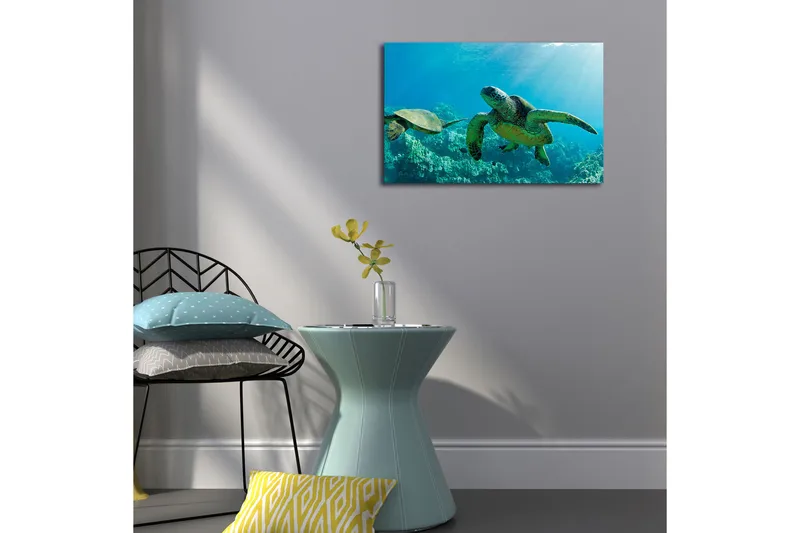 Canvas-taulu 70x45 cm - Uivat kilpikonnat kirkkaan sinisessä vedessä - Sininen / Vihreä / Beige - Sisustustuotteet - Taulu & taide - Canvas-taulu