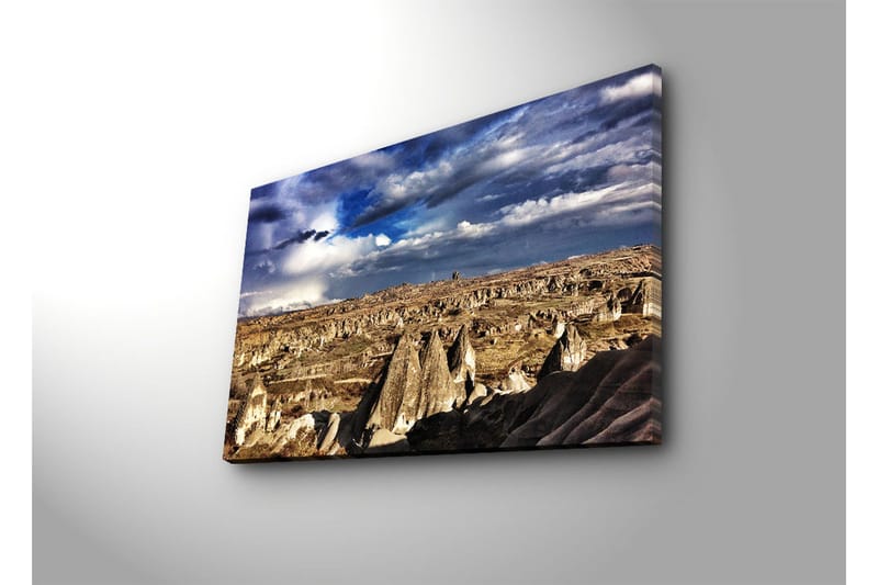 Canvas-taulu 70x45 cm - Upea maisema dramaattisilla kallioilla ja avaralla taivaalla - Harmaa / Sininen / Beige - Sisustustuotteet - Taulu & taide - Canvas-taulu