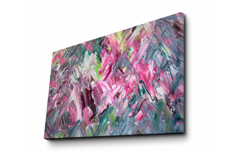 Canvas-taulu 70x45 cm - Värikäs abstrakti sommitelma vaaleanpunaisilla ja vihreillä sävyillä, Vaaleanpunainen / Vihreä / Violetti