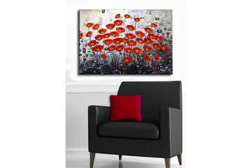 Canvas-taulu 70x45 cm - Värikäs unikkokimppu punaisessa sävyssä - Punainen / Musta / Harmaa - Sisustustuotteet - Taulu & taide - Canvas-taulu