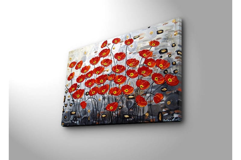 Canvas-taulu 70x45 cm - Värikäs unikkokimppu punaisessa sävyssä - Punainen / Musta / Harmaa - Sisustustuotteet - Taulu & taide - Canvas-taulu