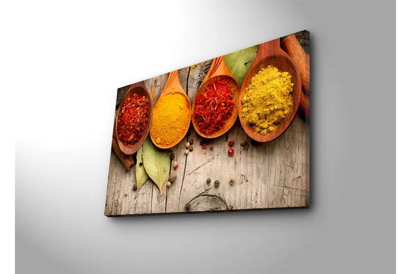 Canvas-taulu 70x45 cm - Värikkäät mausteet puulusikoissa - Punainen / Keltainen / Oranssi - Sisustustuotteet - Taulu & taide - Canvas-taulu