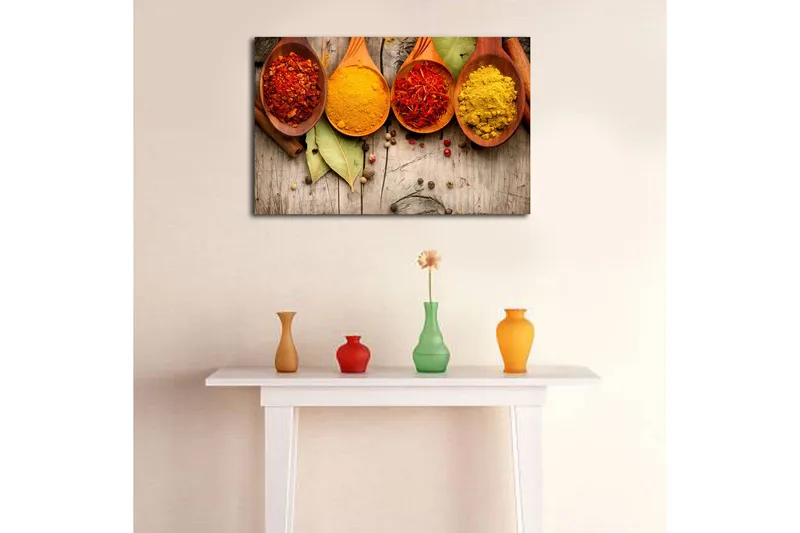 Canvas-taulu 70x45 cm - Värikkäät mausteet puulusikoissa - Punainen / Keltainen / Oranssi - Sisustustuotteet - Taulu & taide - Canvas-taulu