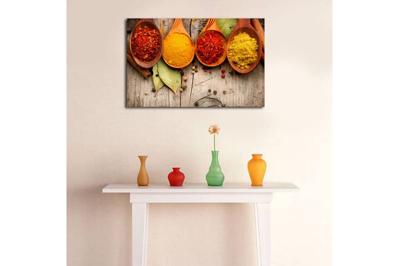 Canvas-taulu 70x45 cm - Värikkäät mausteet puulusikoissa - Punainen / Keltainen / Oranssi - Sisustustuotteet - Taulu & taide - Canvas-taulu