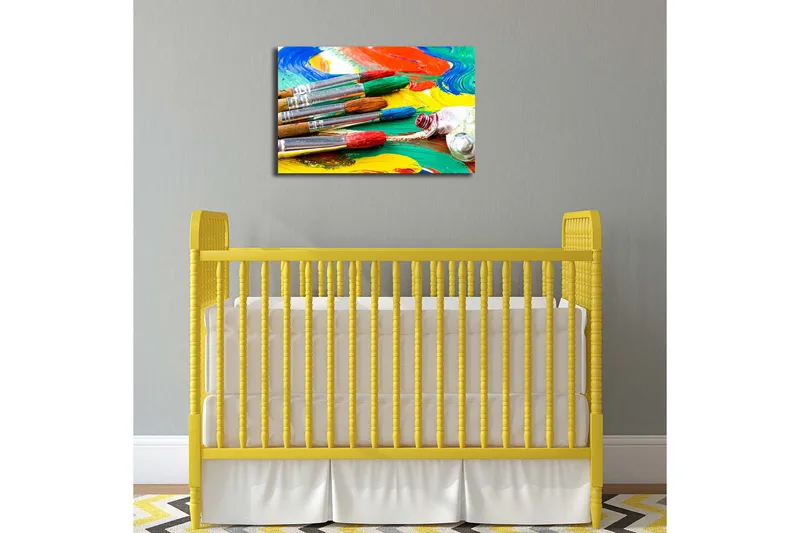 Canvas-taulu 70x45 cm - Värikkäät siveltimet ja väripaletti eloisissa sävyissä - Punainen / Vihreä / Keltainen - Sisustustuotteet - Taulu & taide - Canvas-taulu