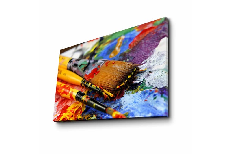 Canvas-taulu 70x45 cm - Värikkäät siveltimet ja paletti maalilla - Sininen / Punainen / Keltainen - Sisustustuotteet - Taulu & taide - Canvas-taulu