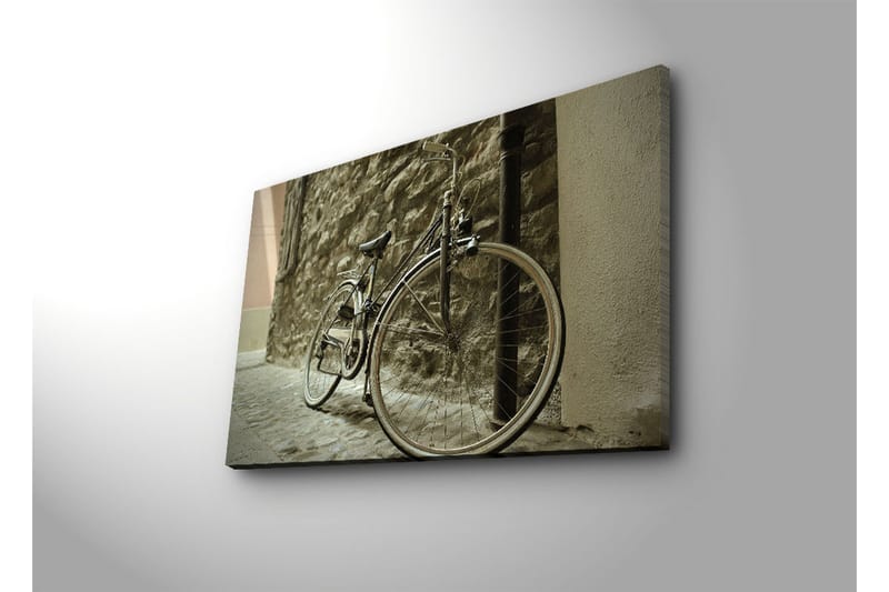 Canvas-taulu 70x45 cm - Polkupyörä nojaa kivimuuriin - Harmaa / Musta / Beige - Sisustustuotteet - Taulu & taide - Canvas-taulu