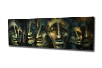 Canvas-taulu 80x30 cm - Abstrakti sommitelma ilmeikkäistä kasvoista - Tummansininen / Vihreä / Beige - Sisustustuotteet - Taulu & taide - Canvas-taulu
