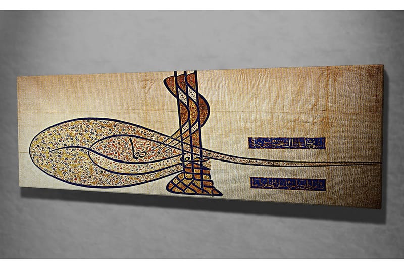 Canvas-taulu 80x30 cm - Abstrakti sommitelma kalligrafisilla muodoilla - Kulta / Sininen / Beige - Sisustustuotteet - Taulu & taide - Canvas-taulu