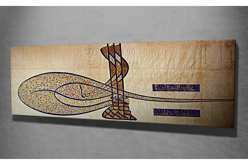 Canvas-taulu 80x30 cm - Abstrakti sommitelma kalligrafisilla muodoilla - Kulta / Sininen / Beige - Sisustustuotteet - Taulu & taide - Canvas-taulu