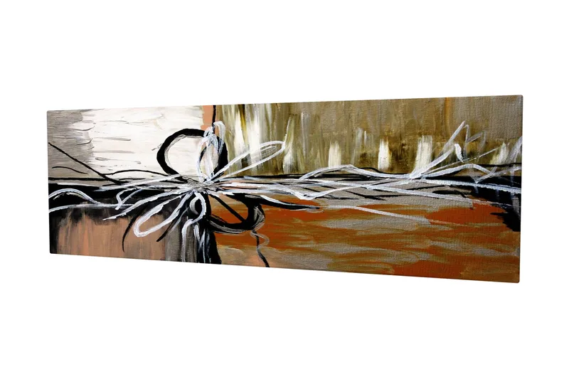 Canvas-taulu 80x30 cm - Abstrakti sommitelma naruilla ja muodoilla - Beige / Musta / Valkoinen - Sisustustuotteet - Taulu & taide - Canvas-taulu