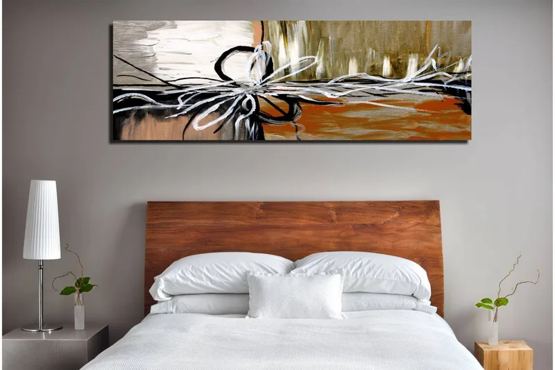 Canvas-taulu 80x30 cm - Abstrakti sommitelma naruilla ja muodoilla - Beige / Musta / Valkoinen - Sisustustuotteet - Taulu & taide - Canvas-taulu