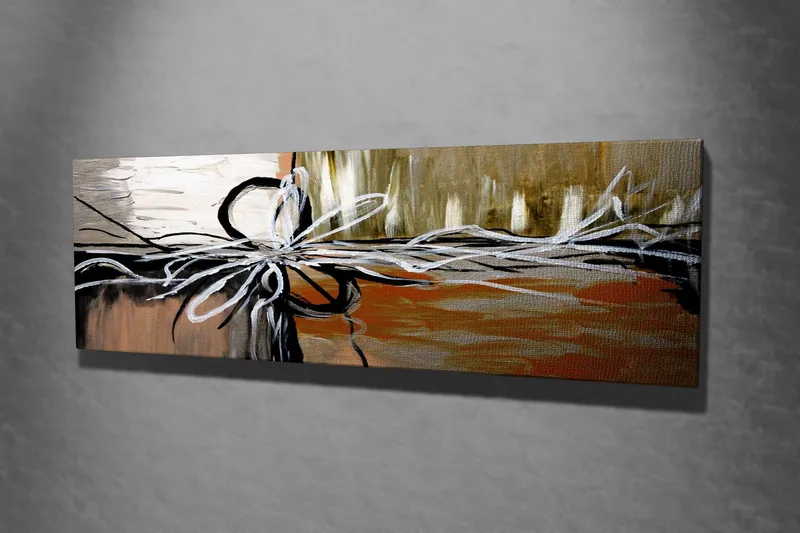 Canvas-taulu 80x30 cm - Abstrakti sommitelma naruilla ja muodoilla - Beige / Musta / Valkoinen - Sisustustuotteet - Taulu & taide - Canvas-taulu