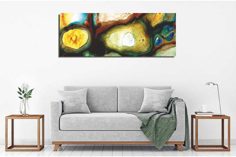 Canvas-taulu 80x30 cm - Abstrakti sommitelma orgaanisilla muodoilla ja värillisillä elementeillä - Vihreä / Keltainen / Sininen - Sisustustuotteet - Taulu & taide - Canvas-taulu