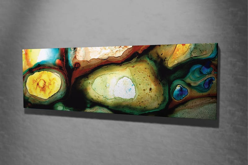 Canvas-taulu 80x30 cm - Abstrakti sommitelma orgaanisilla muodoilla ja värillisillä elementeillä - Vihreä / Keltainen / Sininen - Sisustustuotteet - Taulu & taide - Canvas-taulu