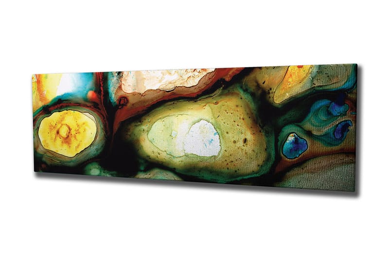 Canvas-taulu 80x30 cm - Abstrakti sommitelma orgaanisilla muodoilla ja värillisillä elementeillä - Vihreä / Keltainen / Sininen - Sisustustuotteet - Taulu & taide - Canvas-taulu