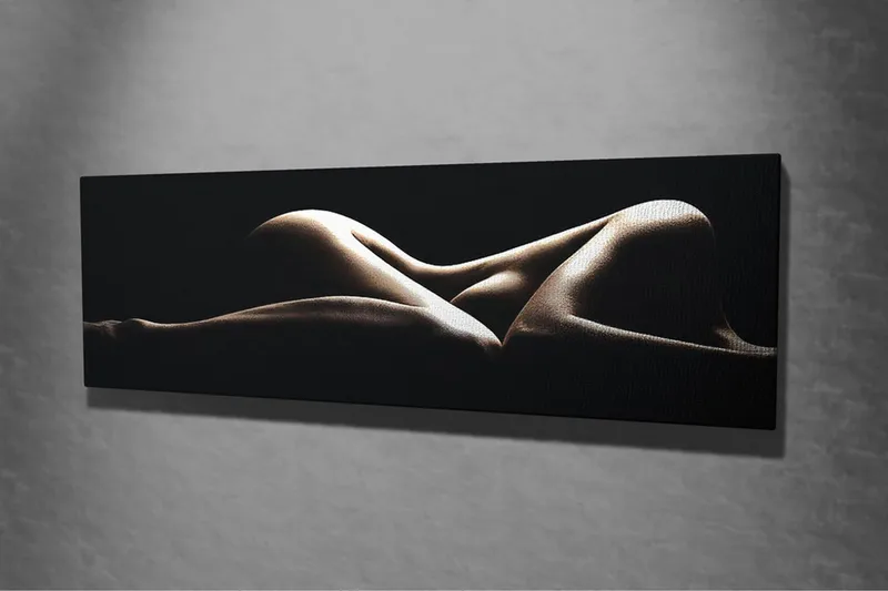 Canvas-taulu 80x30 cm - Aistillinen sommitelma alastomista vartaloista pehmeissä muodoissa - Beige / Musta - Sisustustuotteet - Taulu & taide - Canvas-taulu