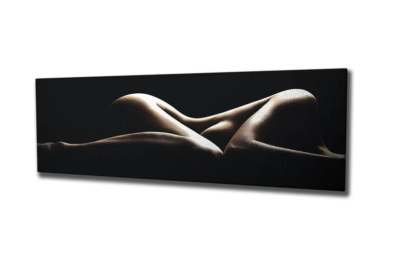 Canvas-taulu 80x30 cm - Aistillinen sommitelma alastomista vartaloista pehmeissä muodoissa, Beige / Musta