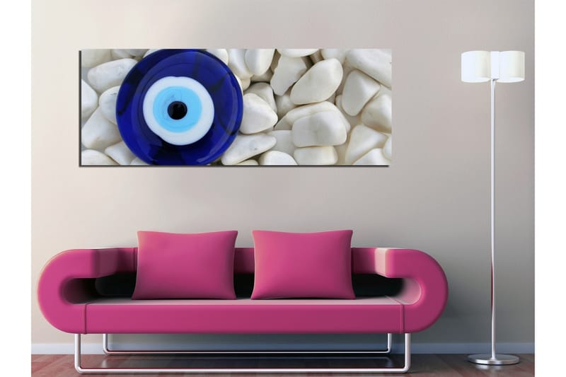 Canvas-taulu 80x30 cm - Sinivalkoinen silmä valkoisten kivien taustaa vasten - Sininen / Valkoinen / Musta - Sisustustuotteet - Taulu & taide - Canvas-taulu