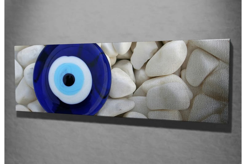 Canvas-taulu 80x30 cm - Sinivalkoinen silmä valkoisten kivien taustaa vasten - Sininen / Valkoinen / Musta - Sisustustuotteet - Taulu & taide - Canvas-taulu