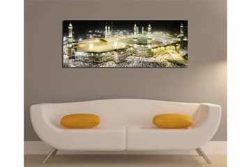 Canvas-taulu 80x30 cm - Upea näkymä Mekan pyhään paikkaan yövalossa - Kulta / Vihreä / Musta - Sisustustuotteet - Taulu & taide - Canvas-taulu